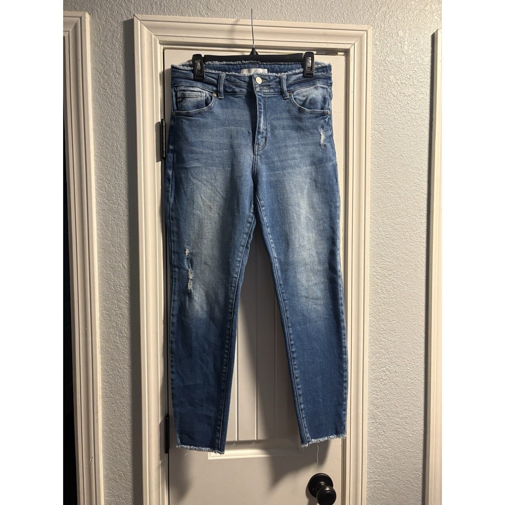 Kancan Skinny Jeans Womens 11/29 Blue Distressed Raw Frayed Waistband